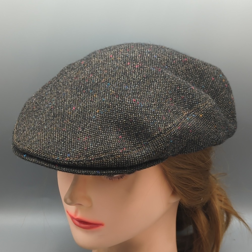 Jonathan Richard Donegal Tweed 100% Wool Salt & Pepper Flat Driver Hat Cap 7 3/8